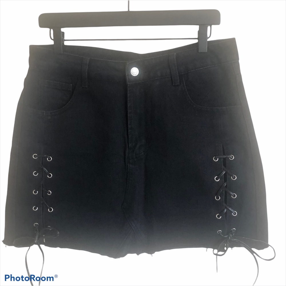 Black denim skirt